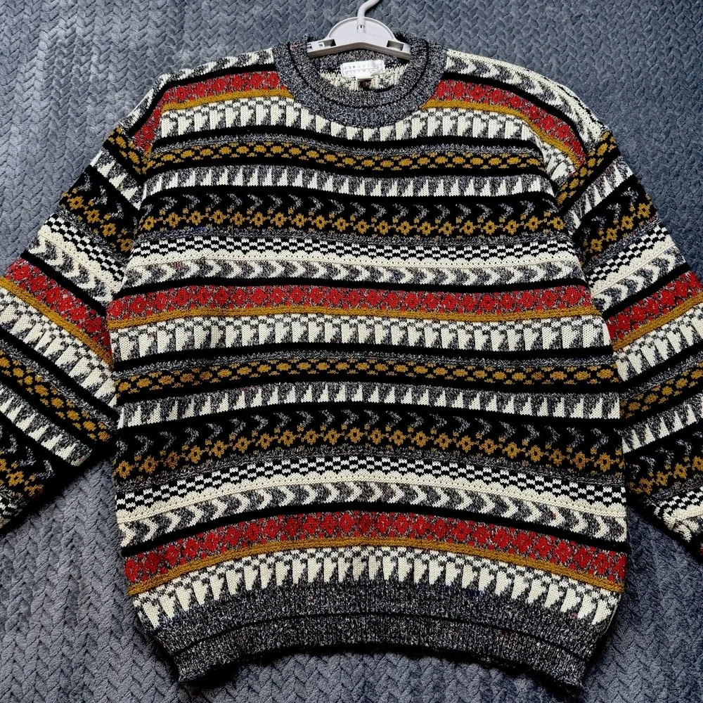 Vintage 90s Re-Union Menswear Sweater Men Large Geometric Grandpa Knit Pullover